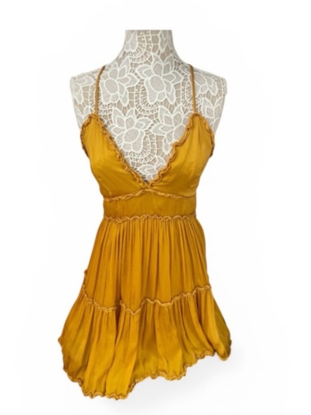 She and Sky Mustard Yellow Backless Tiered Sundress
